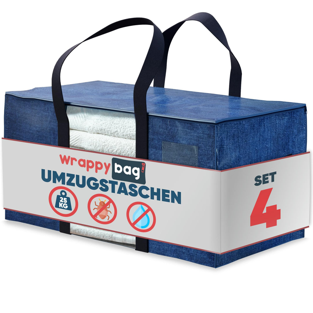 WRAPPYBAG im 4er-Pack Aufbewahrungstaschen in XXL-Format – Sichtfenster – Taschen für Umzug/Reise –