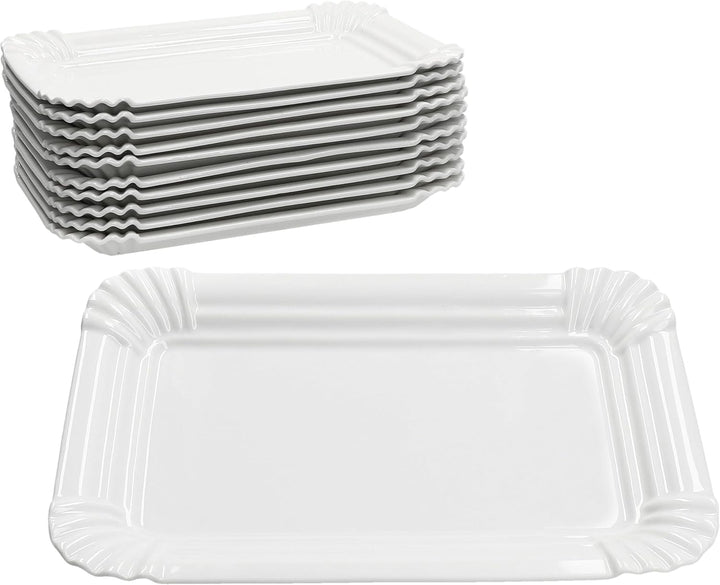 MamboCat 12er Set Pur Pappteller aus Porzellan I (LxB) 24,5x16cm I rechteckige Teller mit Papp-Optik