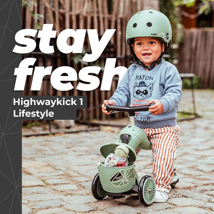 Scoot & Ride Unisex – Babys Highwaykick 1 Lifestyle Kickboard mit Sitz und Behälter… Green Lines, Gr