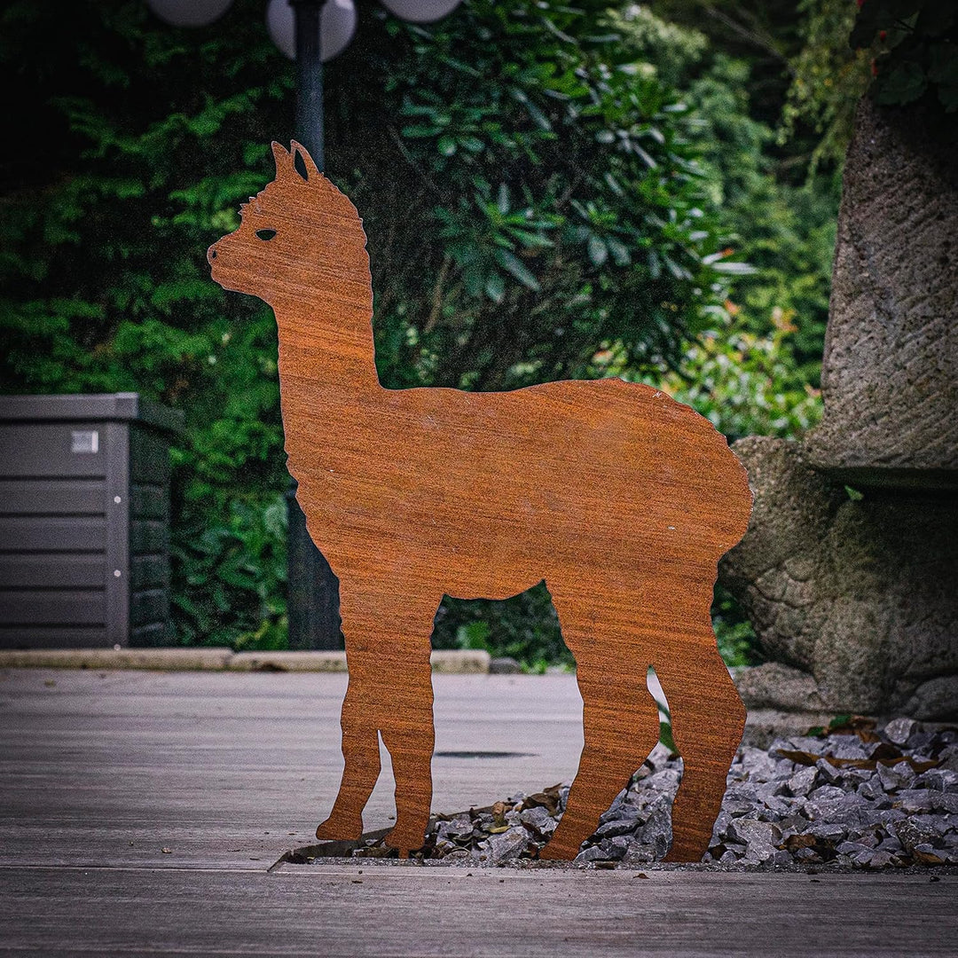 Edelrost Alpaka Gartenstecker-einfach einsteckbare Rostdeko aus hochwertigem Cortenstahl für Garten,