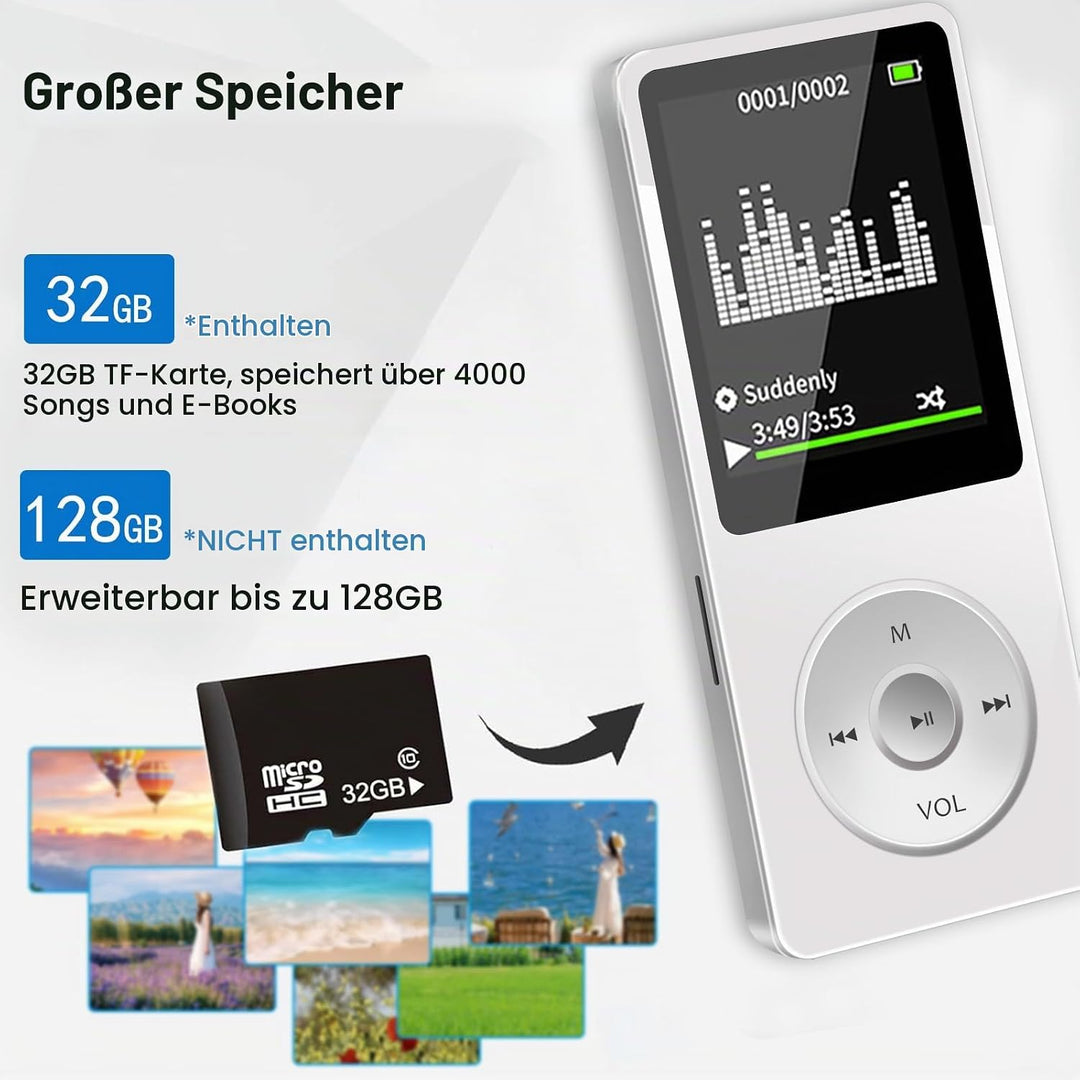 32GB MP3 Player Bluetooth 5.0 Musik Player, Nur 29g, mit 1.8" LCD-Bildschirm&amp; Kopfhörer HiFi Sound K