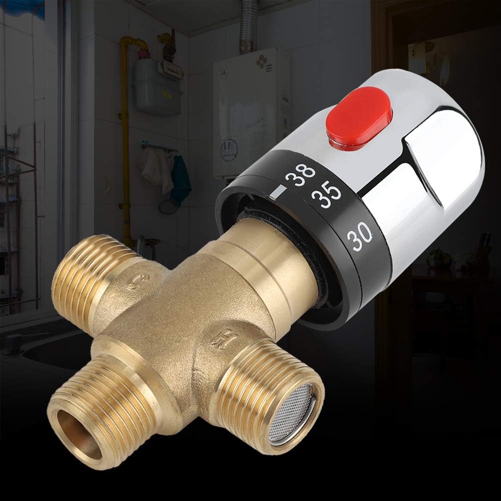 Baverta Thermostatisches Mischventil, Messing Thermostatsteuerungs Mischwasser Mischerventil, Dusche