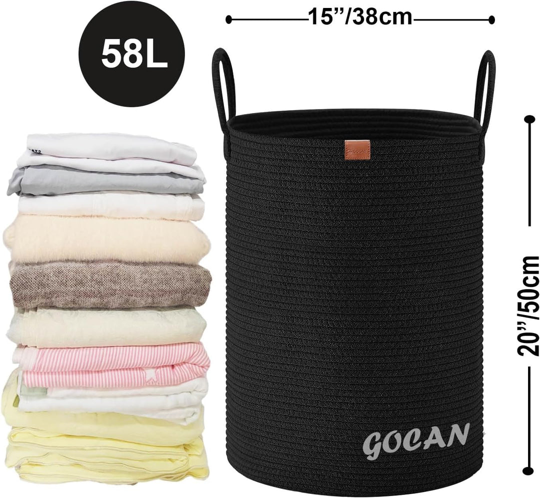GOCAN grosse hohe robuste Wäsche Hamper Korb Gewebte Aufbewahrungskörbe für Kleidung Kissen Decke Sp