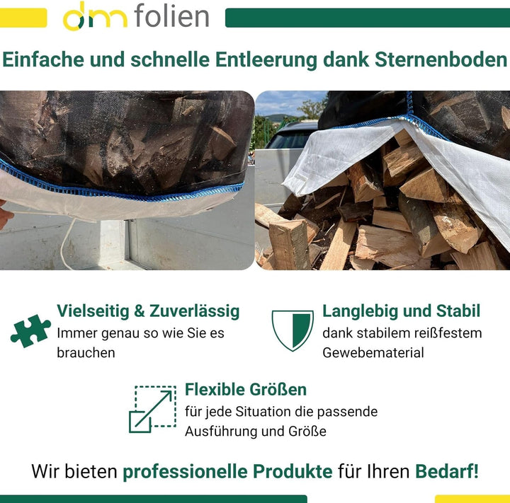 dm-Folien Holz Big Bag 100x100x160cm I 10 Stück I SWL 1.000 kg I Robuster Big Bag Holz mit Netzgeweb