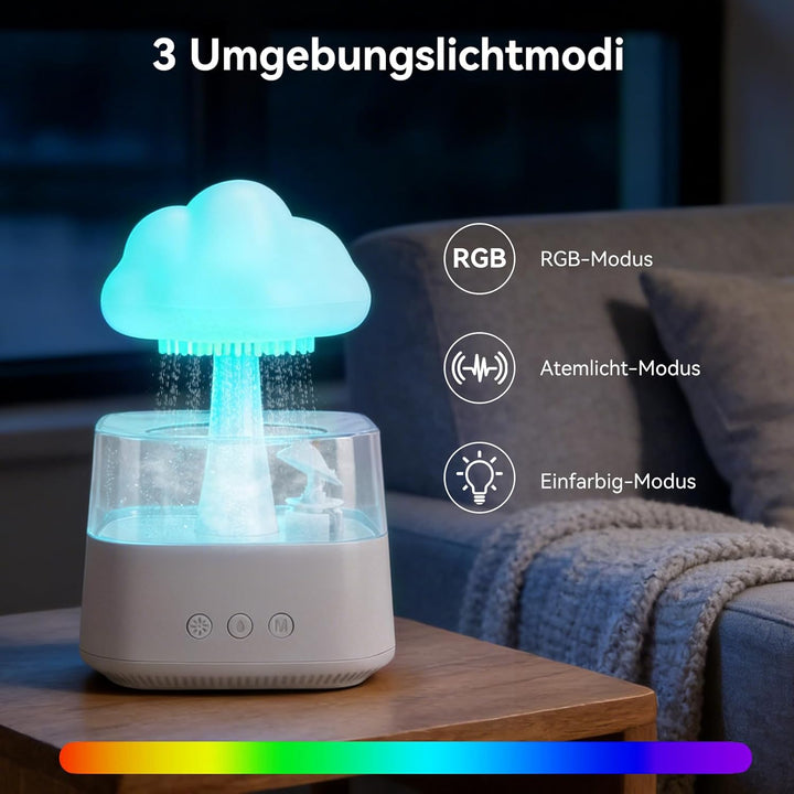 EXTRASTAR 800ML Regenwolken Luftbefeuchter mit Auto-Abschaltung, Regentropfen-Nebel, 7 Farben LED &
