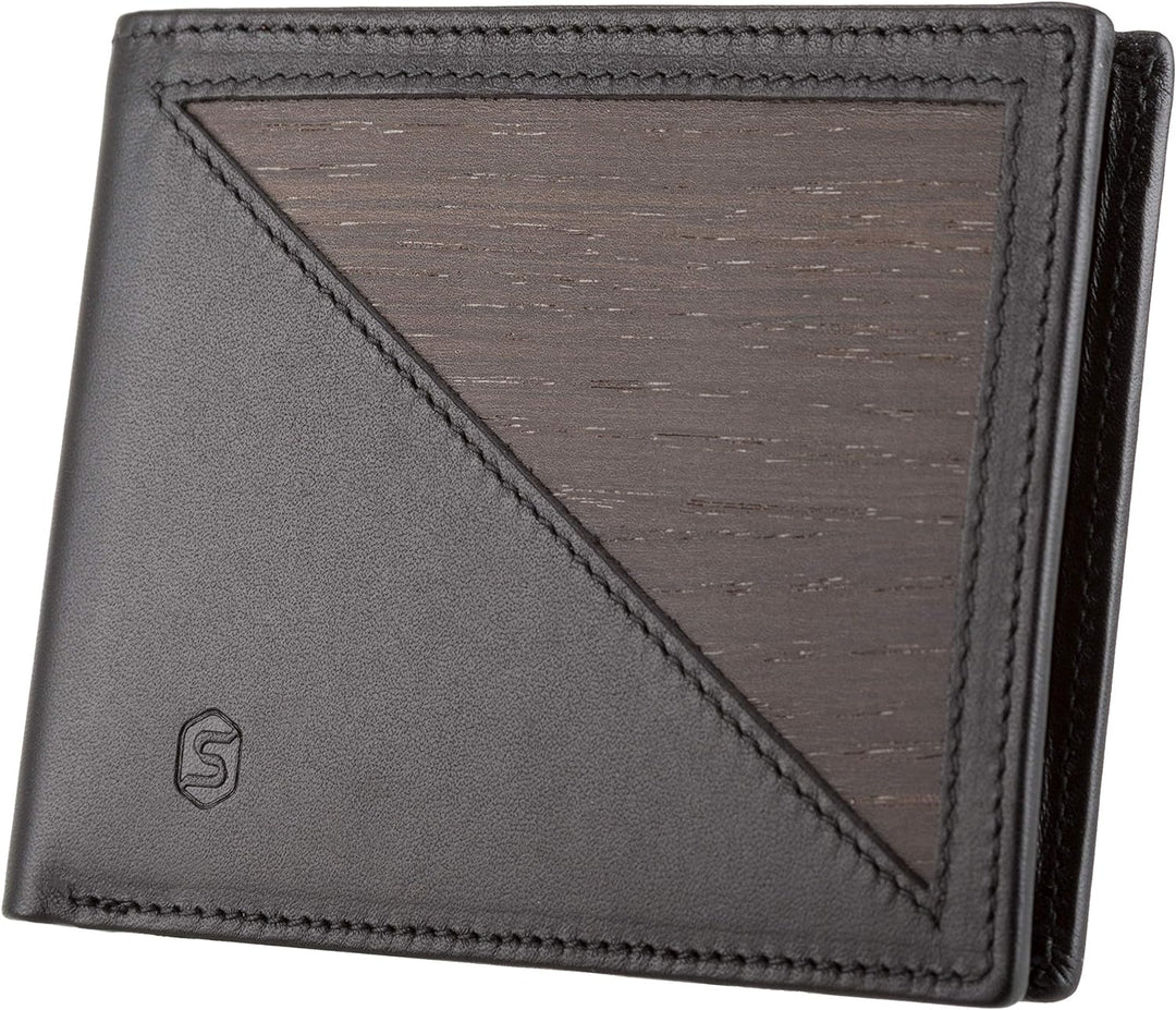 Sebastian Sturm Geldbörse Pedro | Echtes Holz und Leder in Schwarz | Portemonnaie Brieftasche Geldbe
