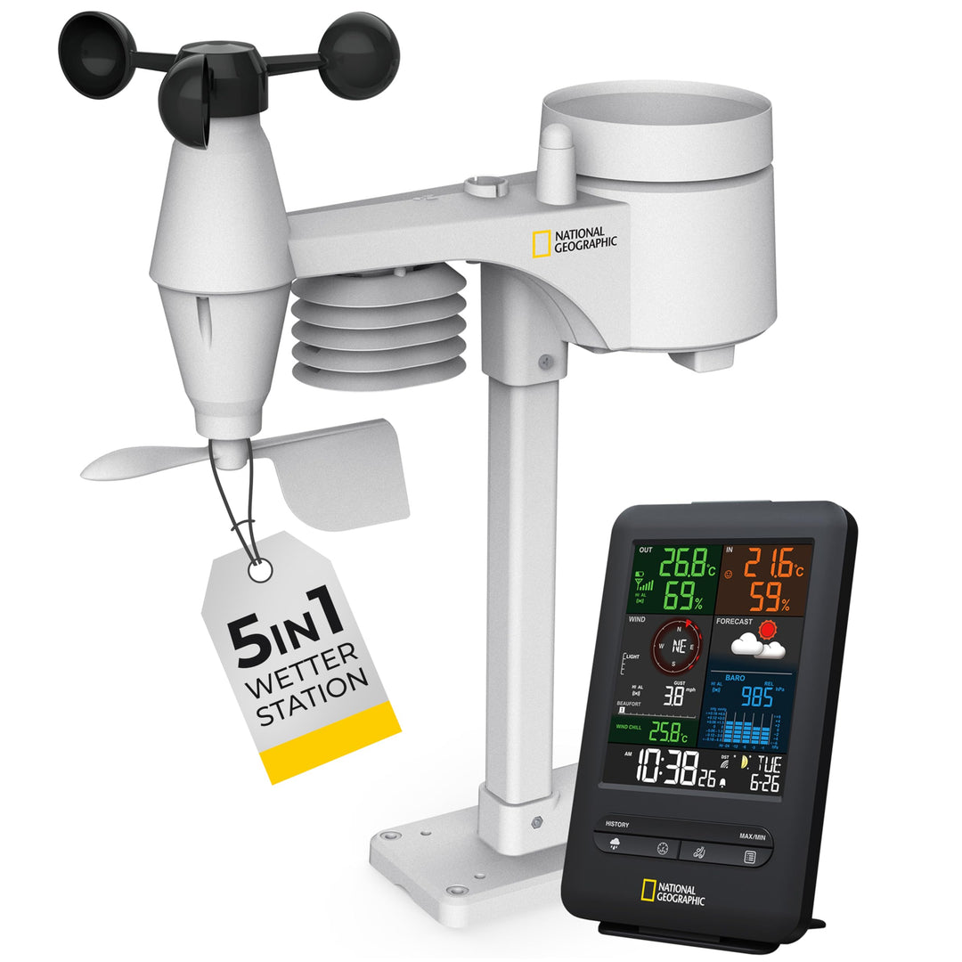 National Geographic Wetterstation Funk mit Aussensensor Wetter Center 5-in-1 Colour mit Aussensensor