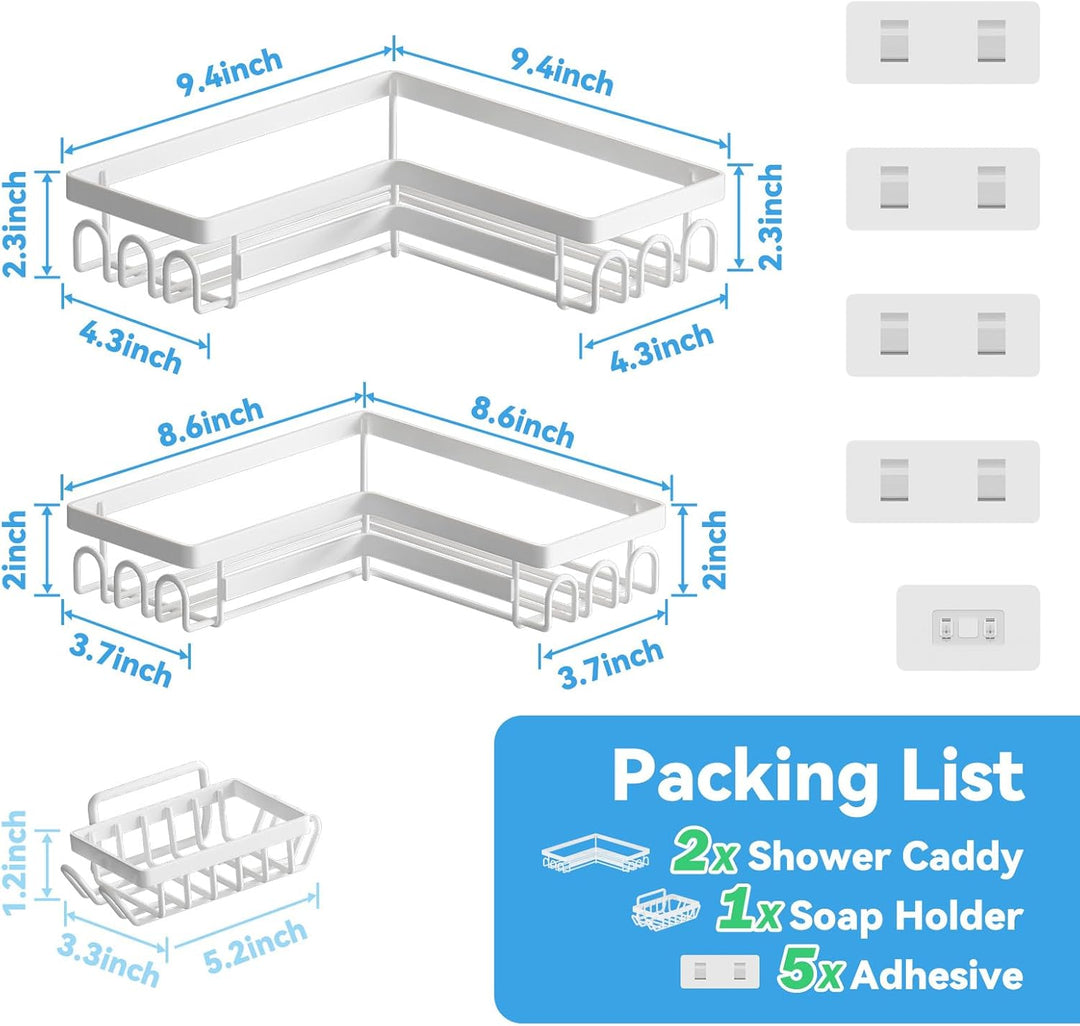 3 Stück Duschregal ohne bohren, Duschregal Ecke mit Haken, badezimmer organizer, shampoo halterung f