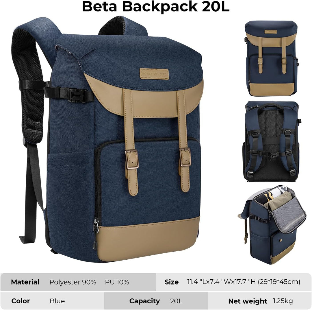K&F Concept Kamerarucksack Rolltop 20L Fotorucksack Wasserdicht Robuste Rucksack-Stofftaschen aus St