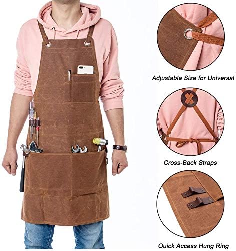 QEES Arbeiter Werkzeug- Tool- Schürze Canvas Einstellbare Arbeitsschürze mit 3 grossen Taschen für I