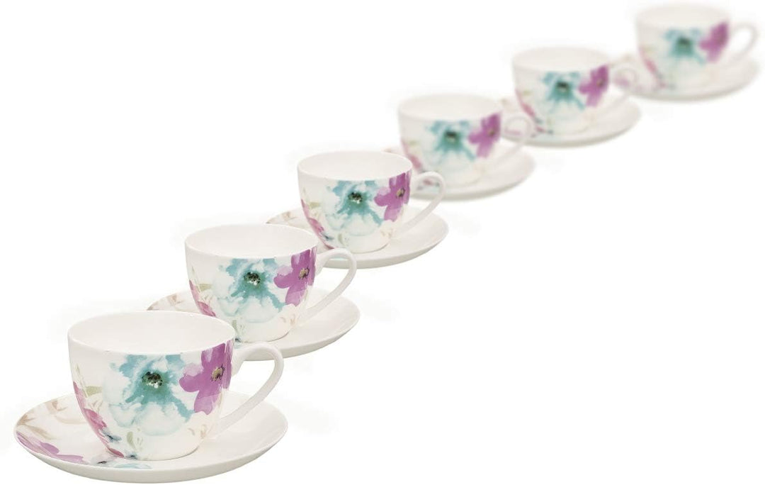 Kaffeetassen Set aus Fine Bone China Porzellan. 6 Kaffeetassen je 210ml und 6 Unterteller mit stilvo
