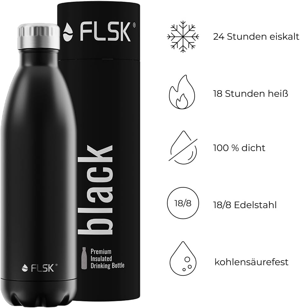 FLSK Trinkflasche – Premium Edelstahl Thermosflasche – 100% auslaufsicher &amp; kohlensäuregeeignet – hä