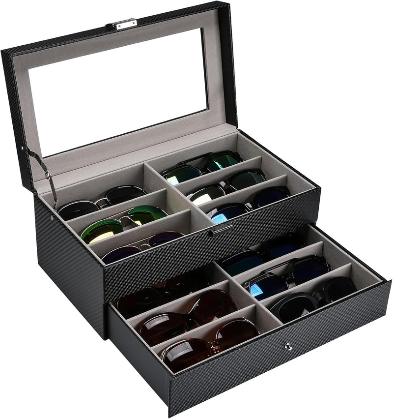 ProCase Brillenbox 18 Sonnenbrillen Displaybox Aufbewahrungsbox aus Leder Brillen Schatulle Brillenk