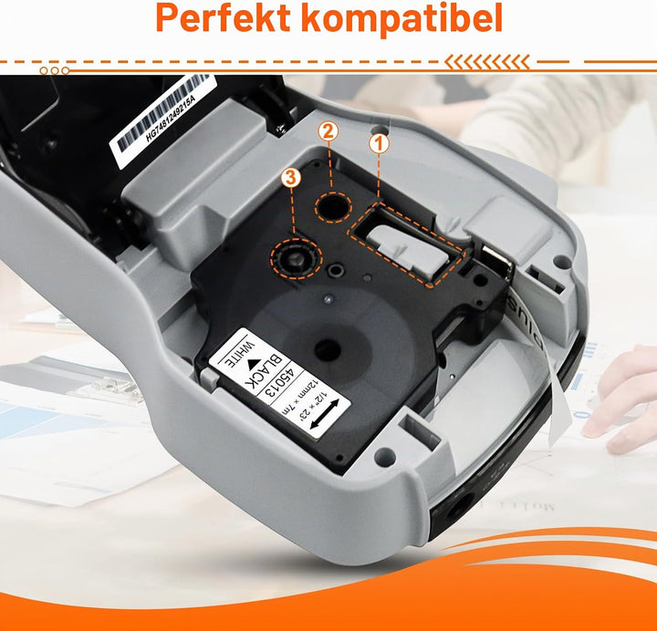 5x Labelwell 12mm x 7m Kompatibel Schriftband Ersatz für Dymo D1 45013 45013s S0720530 Schwarz auf W