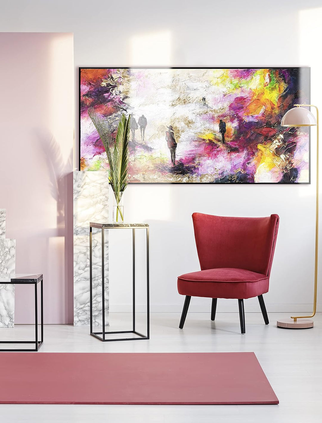 YS-Art XXL Abstrakt Acryl Gemälde auf Leinwand mit Rahmen Frühlingskühle handgemalte Wandbilder Wohn