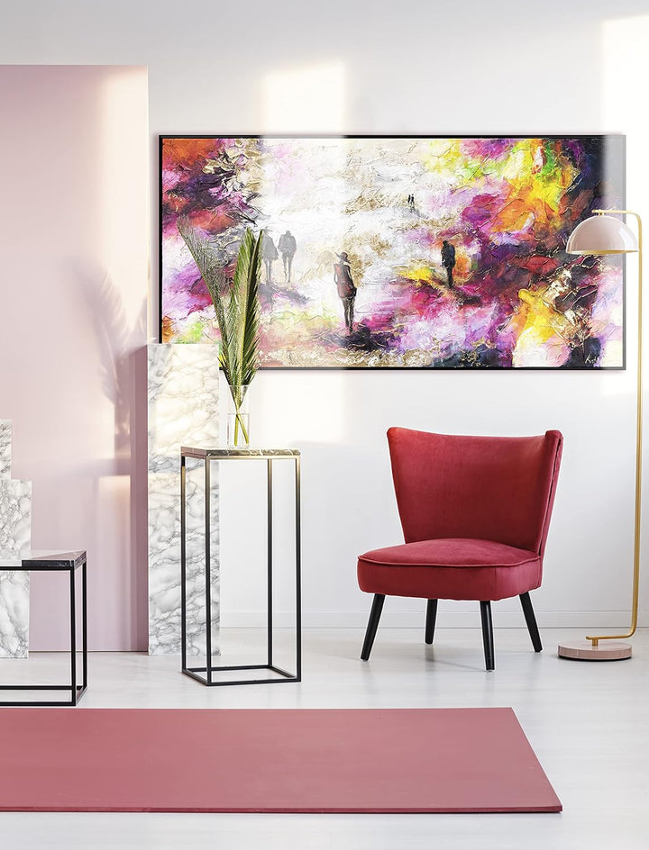 YS-Art XXL Abstrakt Acryl Gemälde auf Leinwand mit Rahmen Frühlingskühle handgemalte Wandbilder Wohn