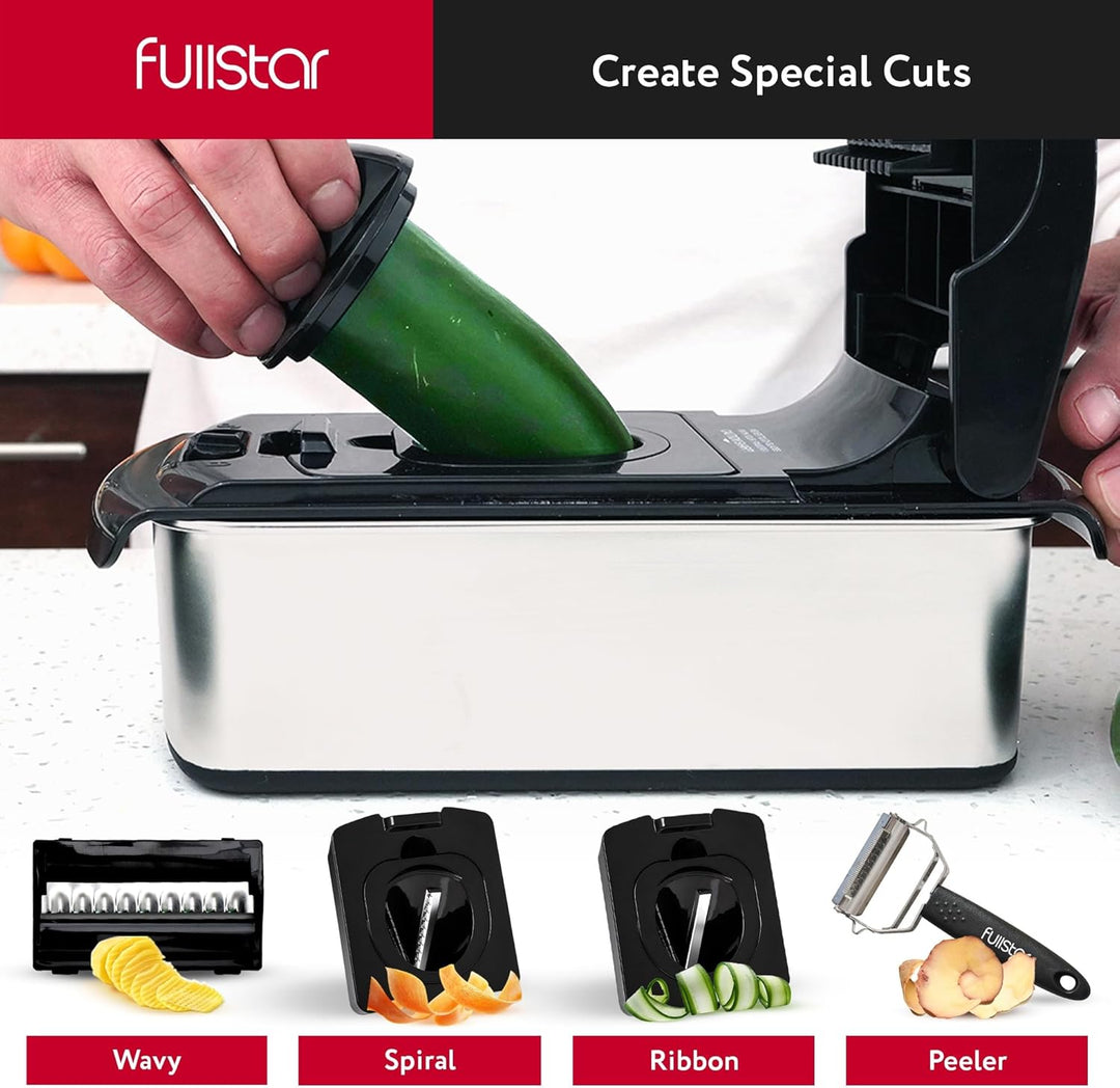 Fullstar Gemüseschneider und Mandoline Gemüsehobel - Julienne- und Würfelschneider für Gurken Zwiebe