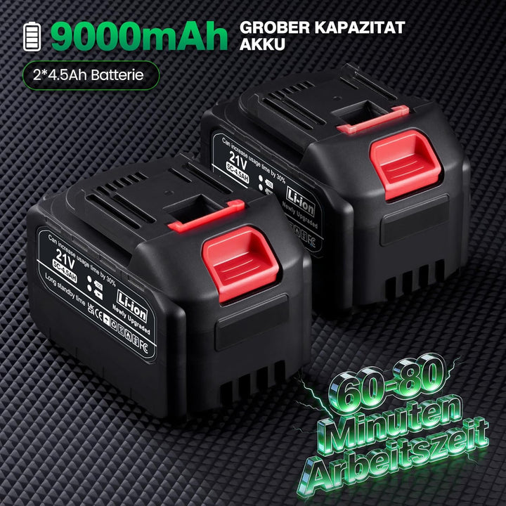 6- IN-1 Rasentrimmer mit Akku, 21V Rasentrimmer Bürstenloser Motor, 2 x 4.5Ah Batterien Akku Motorse