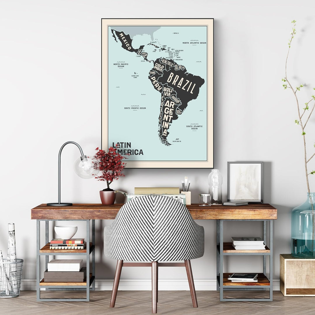 wandmotiv24 Leinwandbild Weltkarte, 60x45cm, Hochformat, Südamerika, Deko, Bilder auf Leinwand, Wand