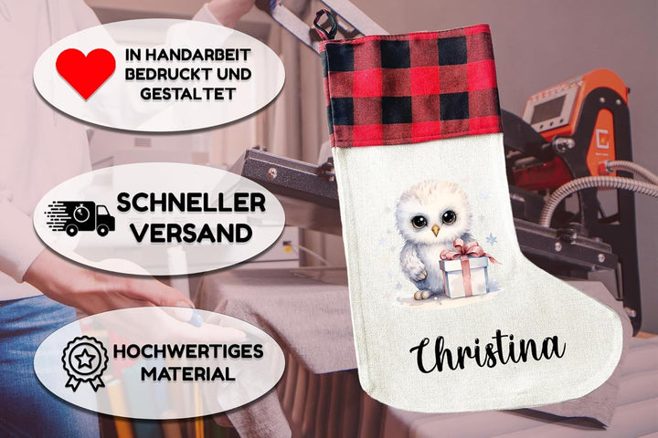 LIEBTASTISCH - Personalisierte Weihnachtssocken mit Tieren - 40cm x 30cm - Weihnachtsstrumpf zum Nik