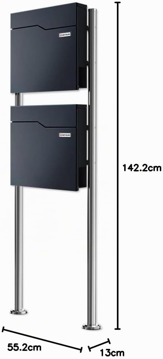 Metzler Standbriefkasten für 2 Parteien in Anthrazit RAL 7016 – Doppelbriefkasten freistehend 2er fü