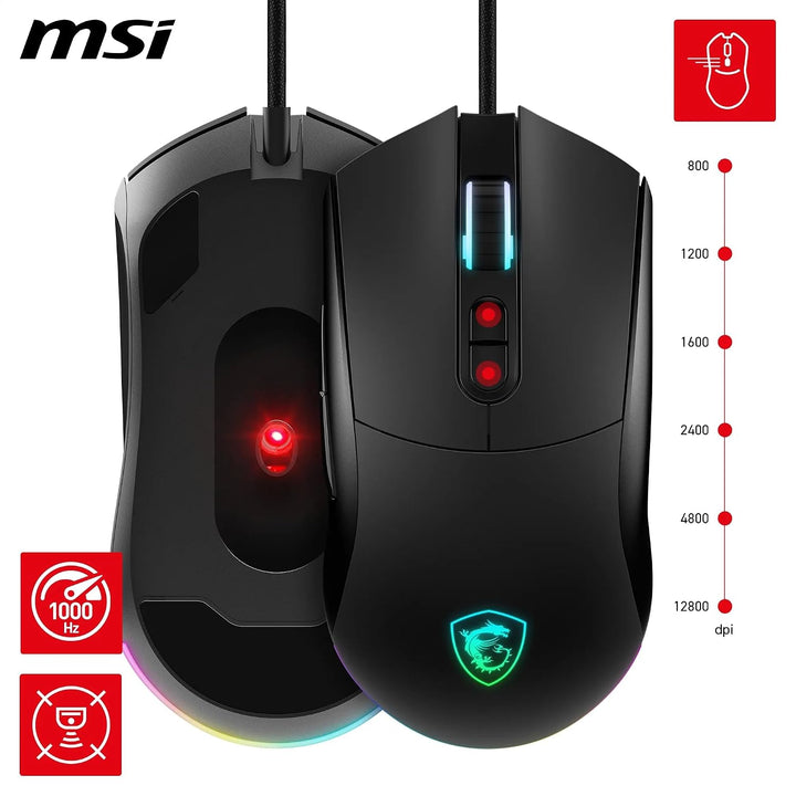 MSI Forge GM320 Gaming-Maus – 12800 DPI optischer Sensor, symmetrisch, über 20 Millionen Klicks, 7 T