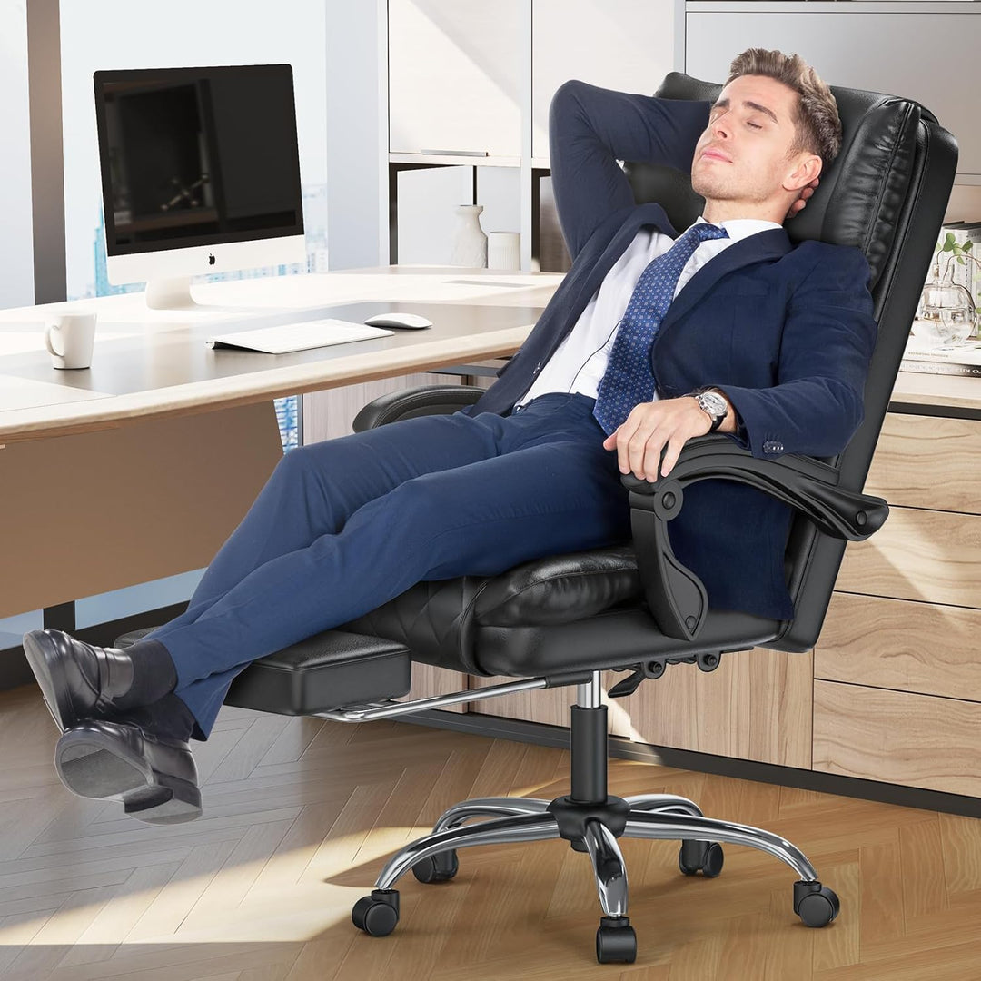 naspaluro Chefsessel Bürostuhl mit Fussstütze, Schreibtischstuhl Ergonomisch, PU Leder Computerstuhl