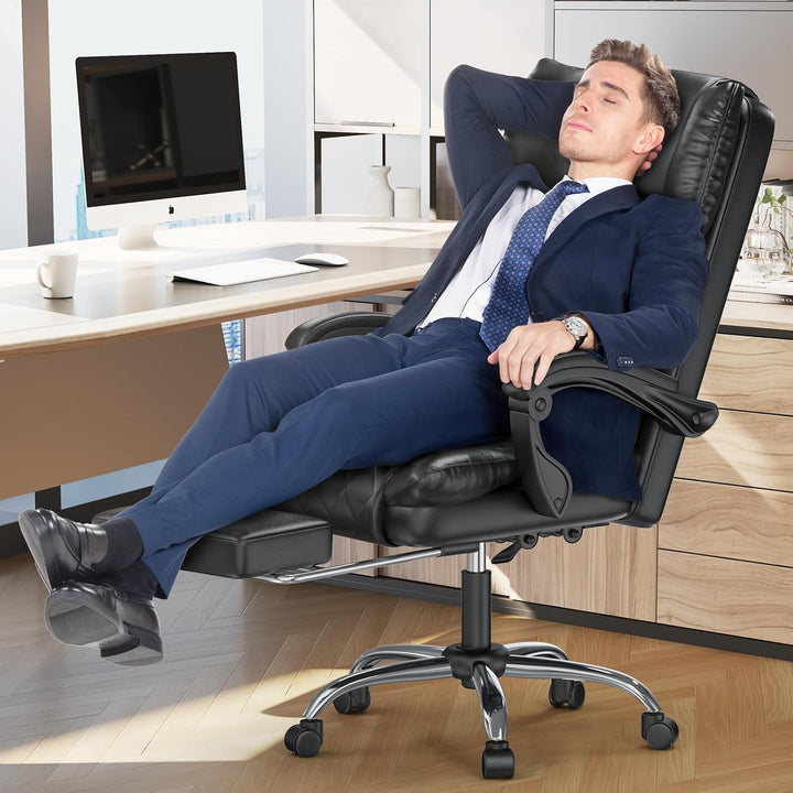 naspaluro Chefsessel Bürostuhl mit Fussstütze, Schreibtischstuhl Ergonomisch, PU Leder Computerstuhl