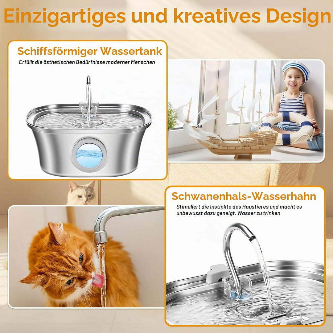 Katzenbrunnen‌, ‌Edelstahl-Trinkbrunnen für Katzen‌, 3,2L Trinkbrunnen für Katze mit 3 Filterkern, ‌