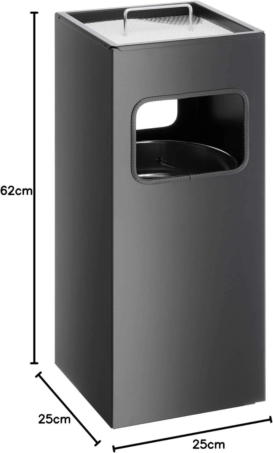 Durable Papierkorb Metall mit Ascher, entnehmbarer Inneneimer und Ascher, eckig, schwarz, 333101 sch