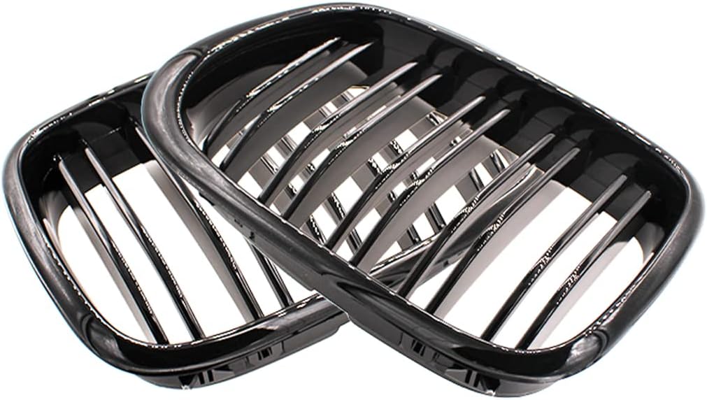 HZTWFC Frontstossstange Doppellamellengrill Glänzend Schwarz Fronthaube Nierengrill Grill ABS Doppel
