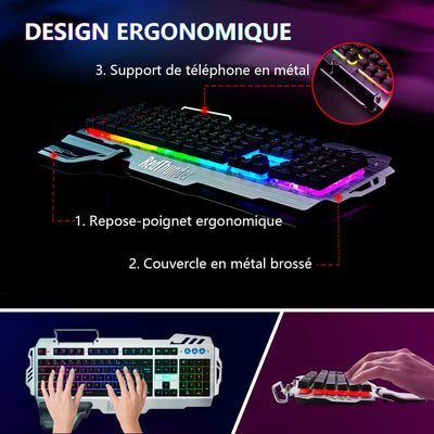 RedThunder K900 Semi-Mechanical Gaming Keyboard, FR Layout, RGB Backlight, Phone Holder, Hand Rest,