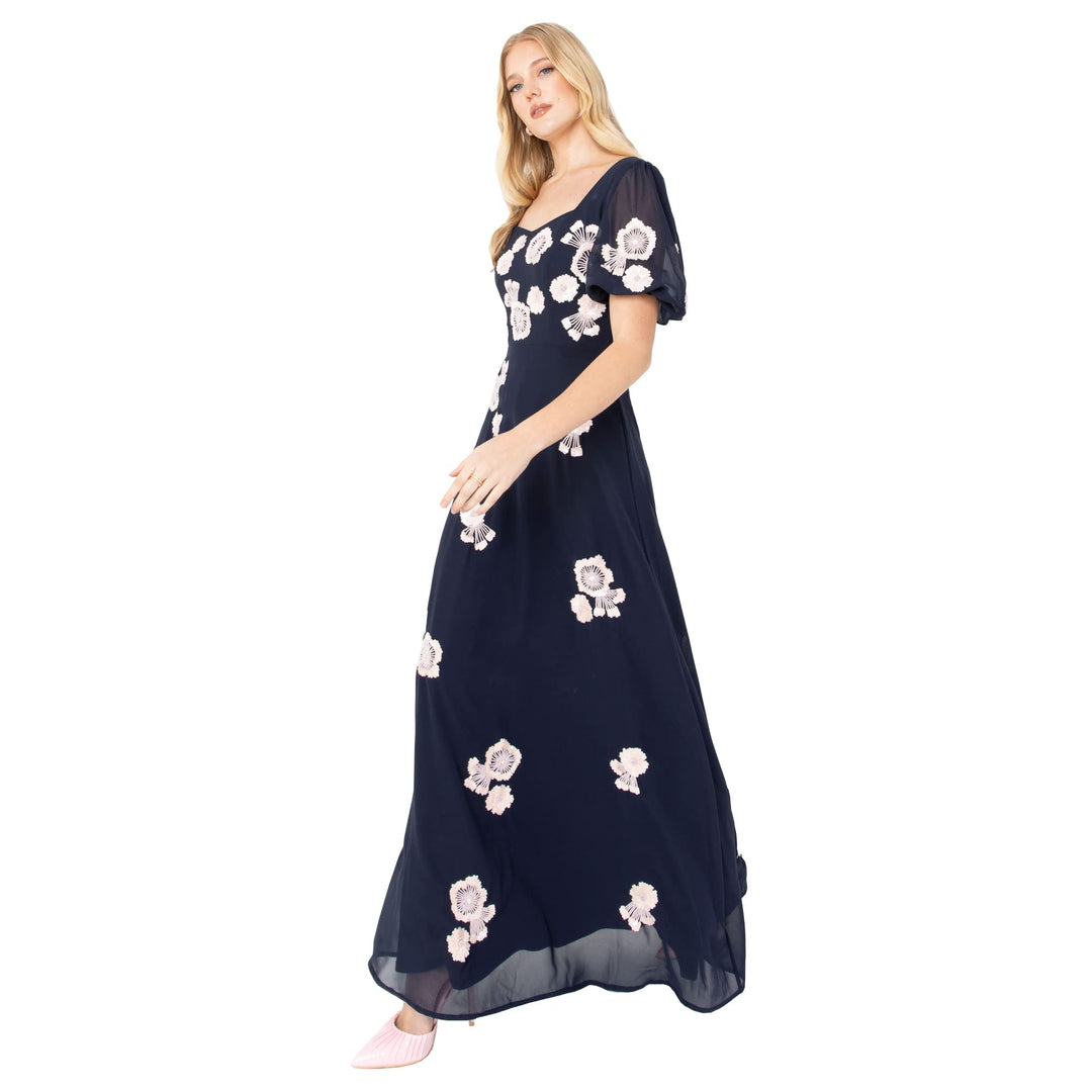 Maya Deluxe Damen Womens Ladies Floral Embellished Short Sleeve Maxi Dress for Wedding Guest Bridesm