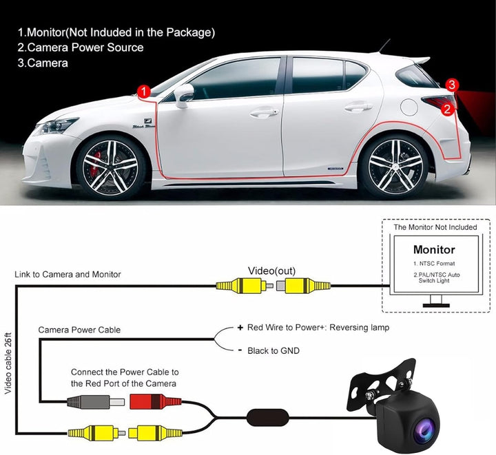 CAMECHO Universal Auto Rückfahrkamera Mit HD Nachtsicht, 170° Weitwinkel, IP68 Wasserdicht, 12V für