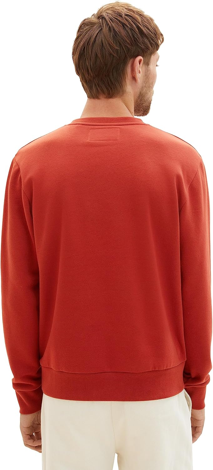 TOM TAILOR Herren Basic Crewneck Sweatshirt mit Logo-Print XL 14302 - Velvet Red, XL 14302 - Velvet