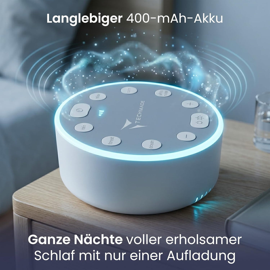 Weisse Soundmaschine für Babys, Kinder, Erwachsene, Senioren, mit Nachtlicht, mit 6 beruhigenden Ger