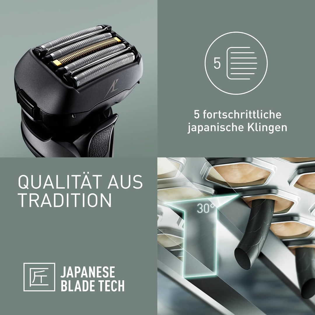 Panasonic Series 900 Premium Nass- und Trocken Rasierer ES-LV9U, 5-fach-Scherkopf mit Linearmotor un