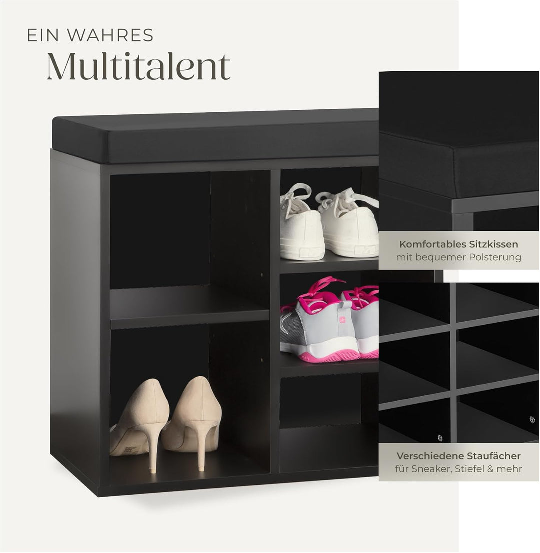 tectake® Schuhschrank mit Sitzbank, Schuhregal, Sitzbank mit Stauraum für 10 Paar Schuhe, Garderobe,