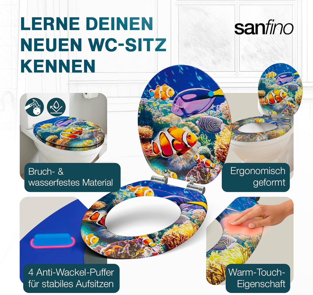 SANFINO® Premium WC Sitz mit Absenkautomatik – hochwertige Toilettendeckel aus Holz, viele bunte Mot