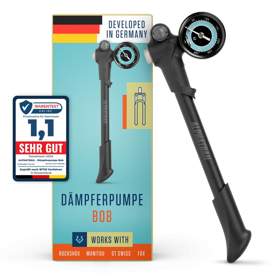 Alphatrail Dämpferpumpe Bob - Für alle Luftdämpfer und -gabeln 300 PSI / 20,7 Bar Maximaldruck 2-Stu