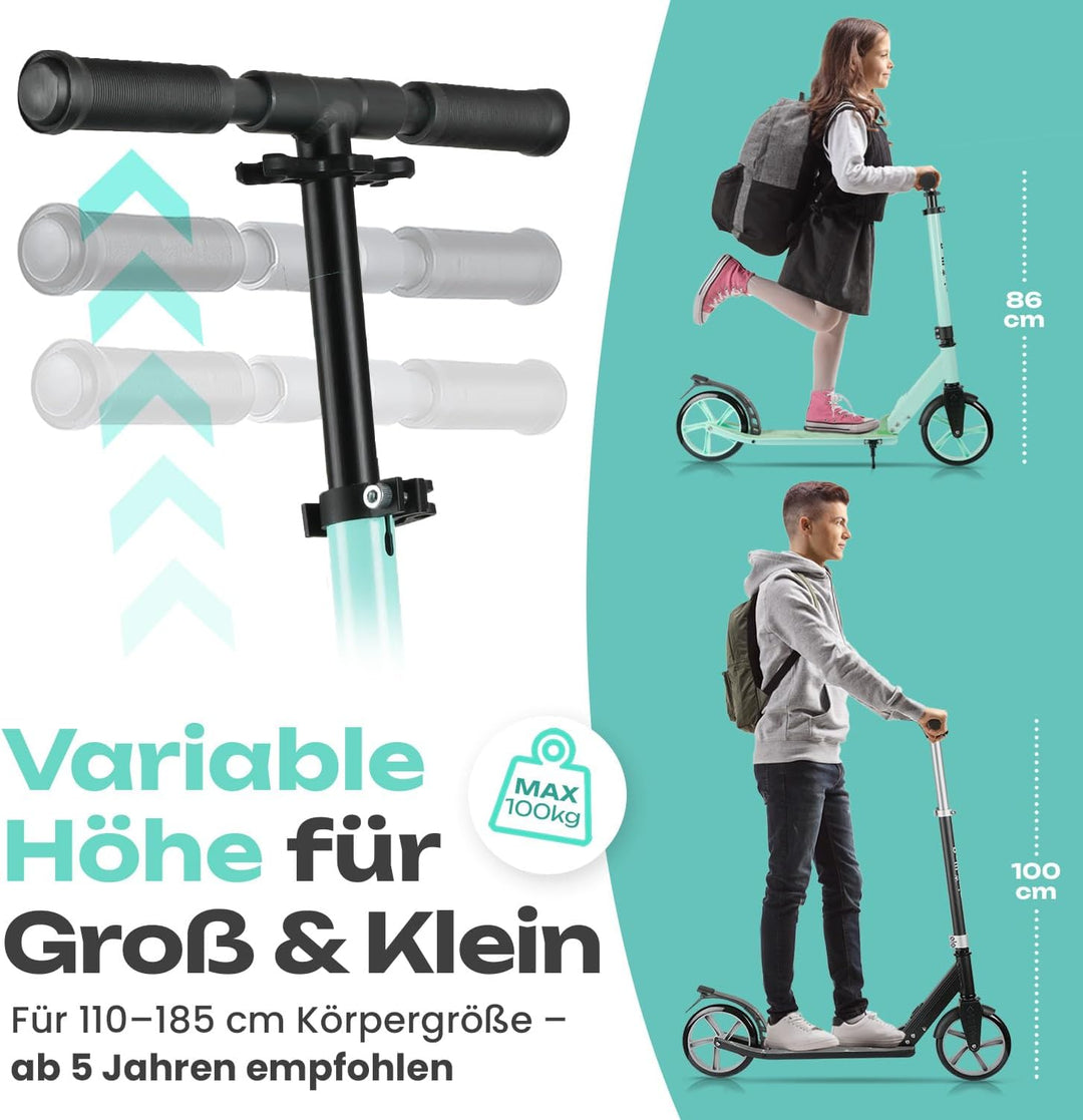 Rollkönig ® Scooter für Kinder ab 5 Jahren I Der Faltbare City-Scooter mit grossen Rädern I Tret-Rol