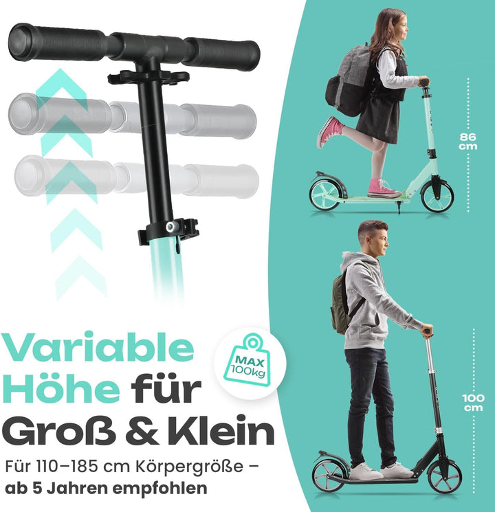 Rollkönig ® Scooter für Kinder ab 5 Jahren I Der Faltbare City-Scooter mit grossen Rädern I Tret-Rol