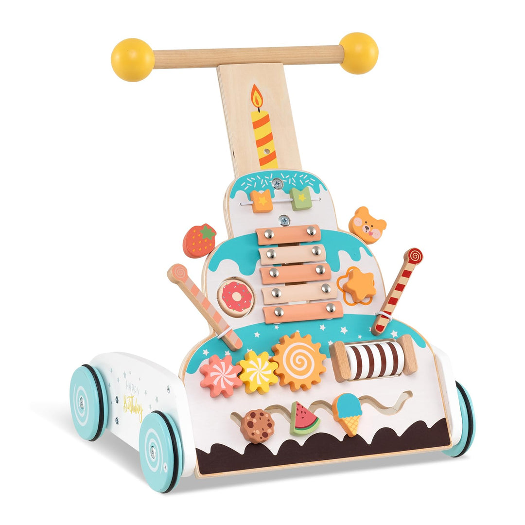 GOPLUS Lauflernwagen Holz, höhenverstellbarer Baby Lauflernhilfe, Baby Walker mit Xylofon &amp; Rutschbl