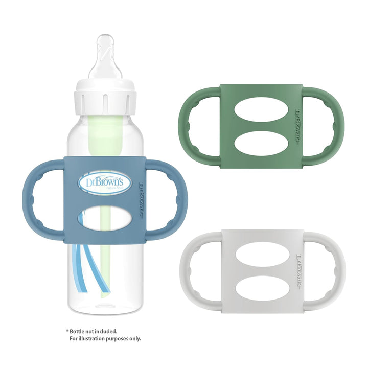 Dr. Brown's Milestones Babyflaschengriffe, 100% Silikon, schmal, hellblau, grün, grau, 3er-Pack, ab