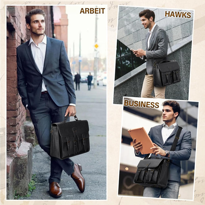 RAINSMORE Aktentasche Herren Laptoptasche 15.6 Zoll Ledertasche Messenger Bag Business Arbeitstasche