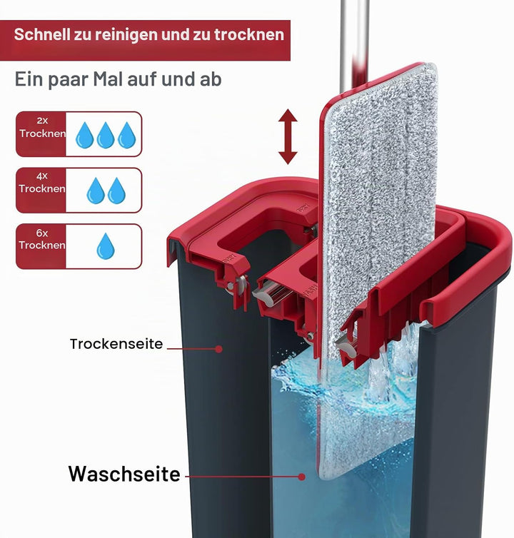 BOSHENG Wischmopp und Eimer mit Auswringer-Set, freihändiger flacher Bodenwischer und Eimer, 3 wasch