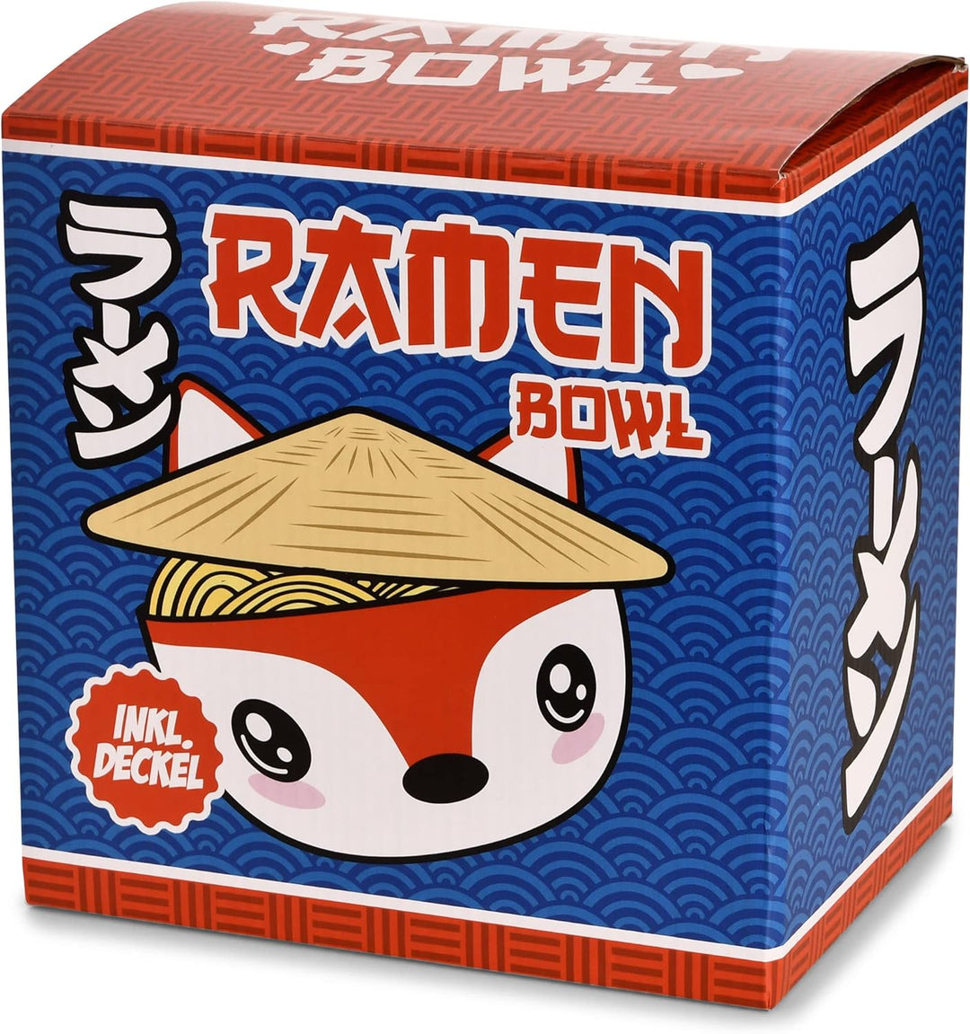Elbenwald Fuchs Kawaii Schale mit Deckel für Anime Fans Ramen-Bowl Müslischale rundumbedruckt 550 ml