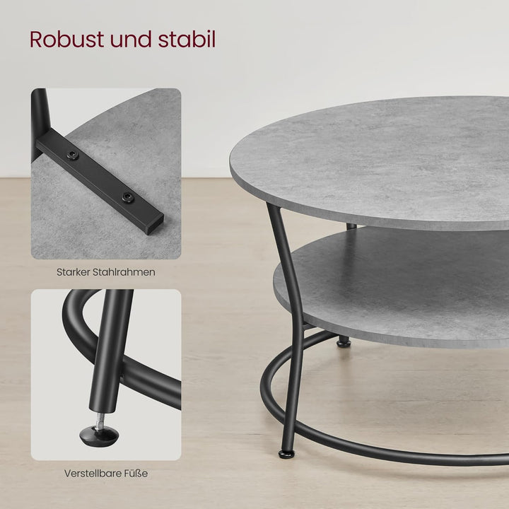 VASAGLE Couchtisch rund, Wohnzimmertisch, Sofatisch mit Ablage, einfacher Aufbau, Metall, Industrie-