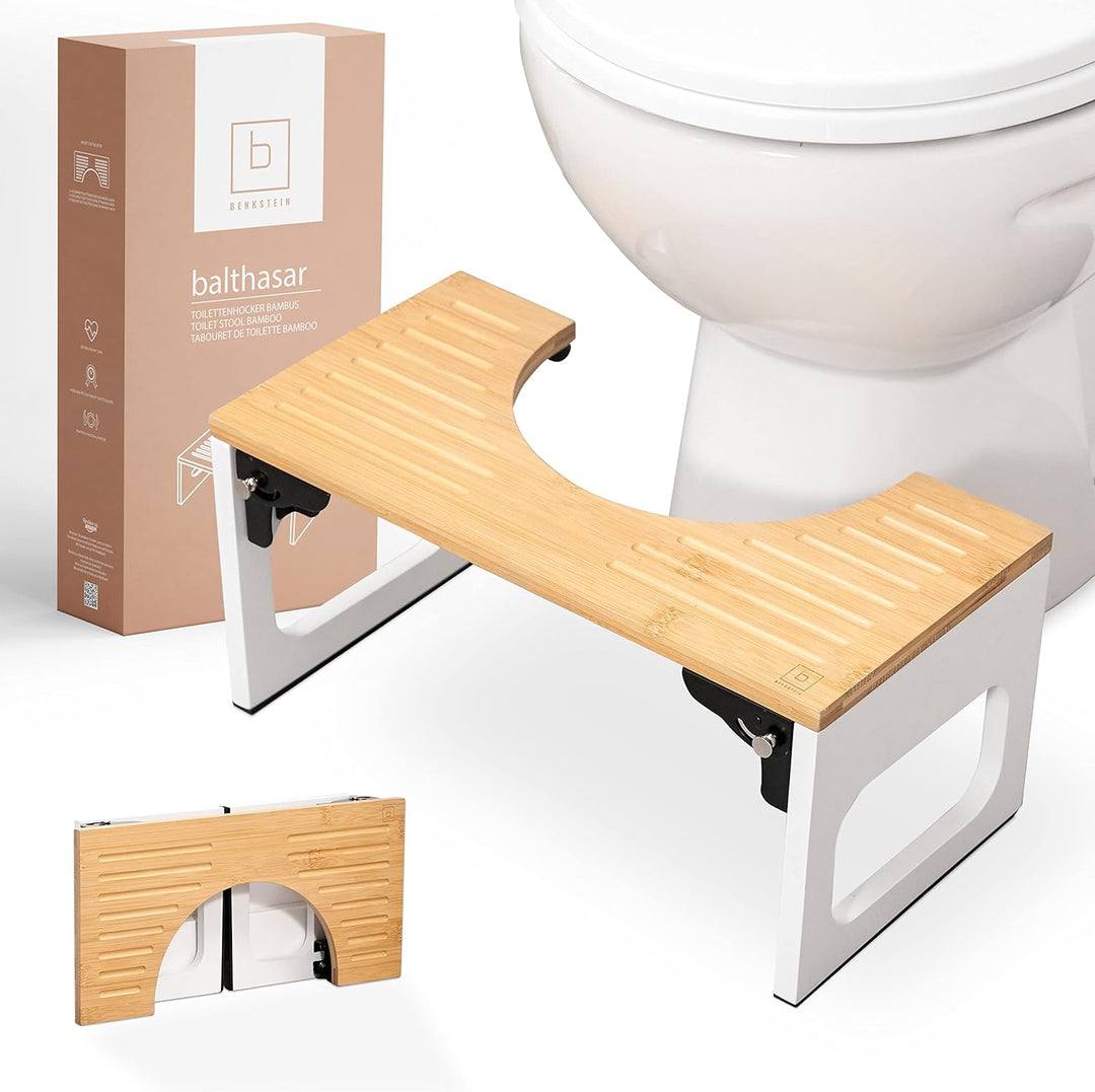 BENKSTEIN Toilettenhocker Erwachsene - Toilettenhocker Holz - Klohocker Toiletten Hocker - WC Hocker