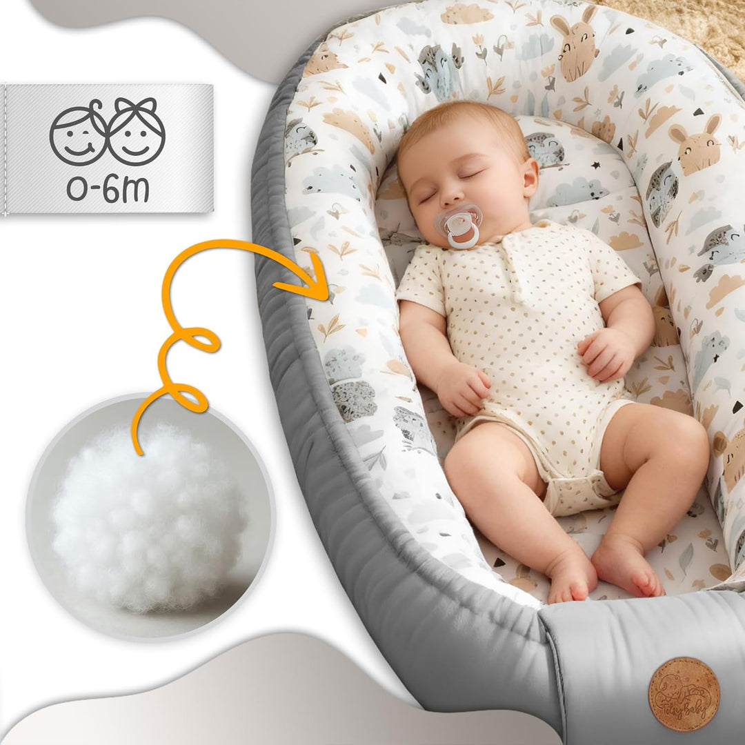Babynest Kokon Neugeborene 90 x 50 cm - Handmade Kuschelnest Baby Nestchen aus Baumwolle Sternchen G